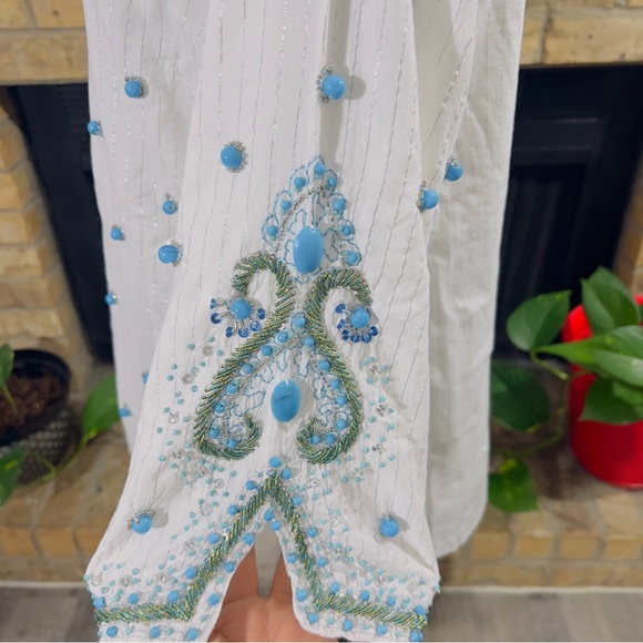 Boston Proper Embellished Tunic White with Turquoise Baubles ~ M NWT - Picture 6 of 12